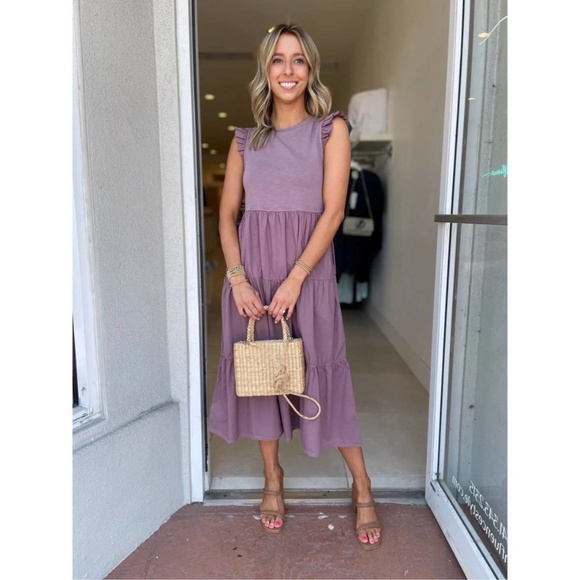 Nation LTD Sissy Flutter Sleeve Dress S in Hopeless Romantic Tiered Midi Preppy - Picture 6 of 14